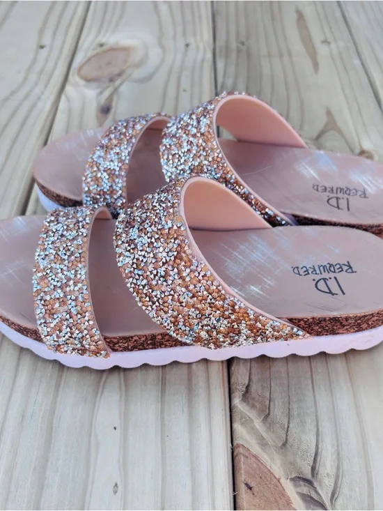 ID Required Glitter Slide Sandals Rose Gold Womens Size 7 - Picture 3 of 4